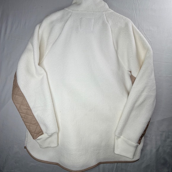 Abercrombie & Fitch Sherpa Fleece Pullover Quilted Faux Leather Cream Tan XL - Picture 7 of 9